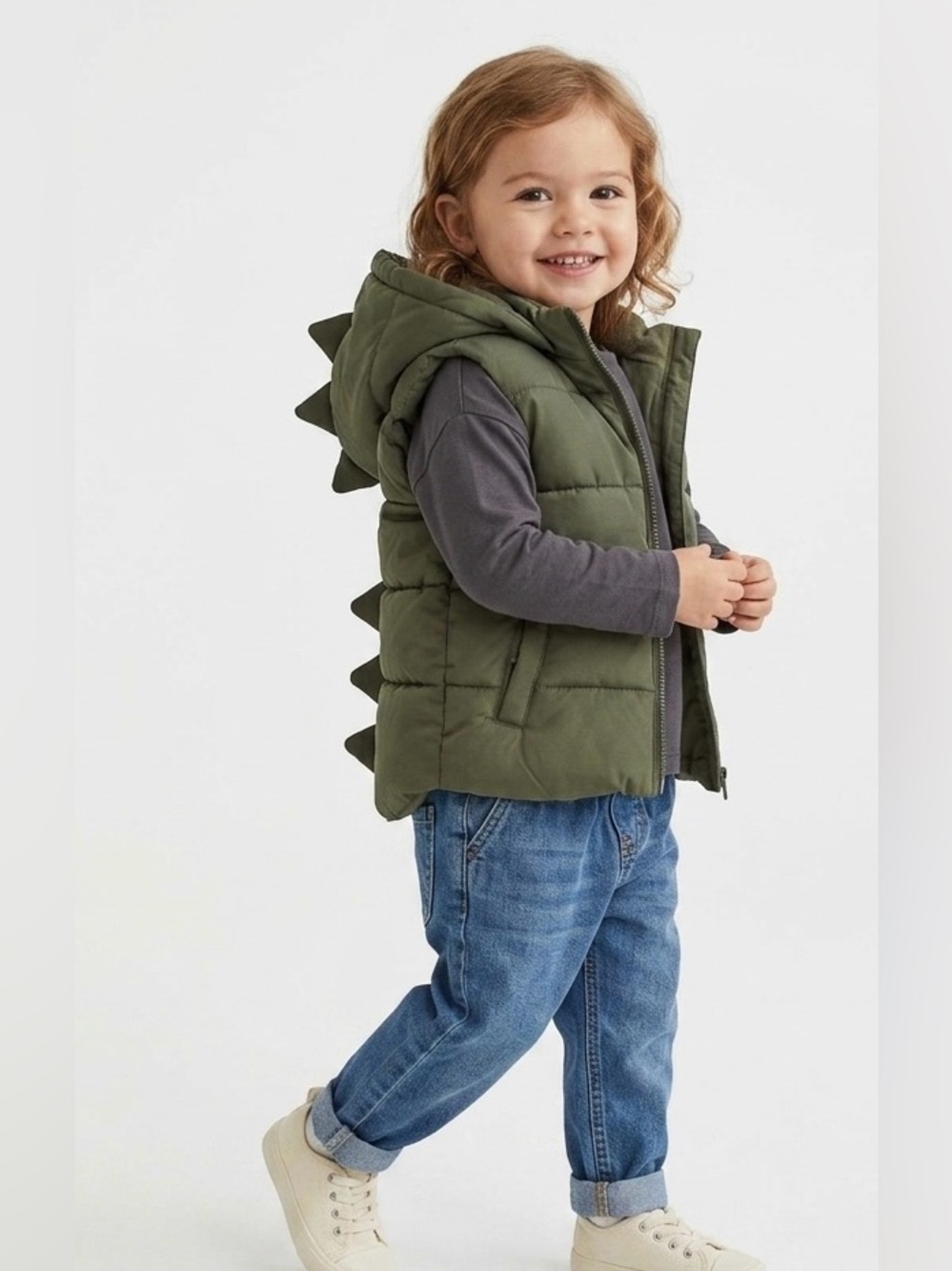 H&M Kids Dinosaur Puffer Vest - Khaki Green - Size2-3YRS EUC